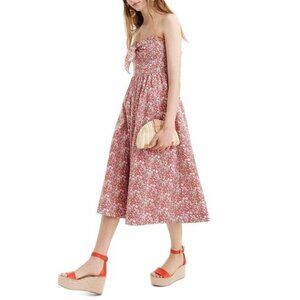 J Crew Liberty London Red Ditsy Floral Strapless Midi Dress 4 Petite